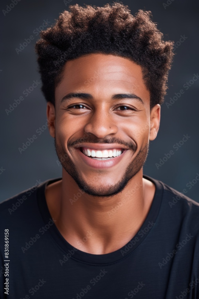A smiling man with a beard wearing a black shirt, great for editorial or commercial use A smiling man with a beard wearing a black shirt, great for editorial or commercial use