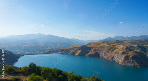 A large reservoir between the mountains