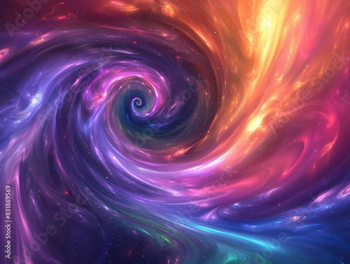 Create a vivid, swirling galaxy of vibrant colors blending seamlessly in a quantum-inspired cosmic artwork