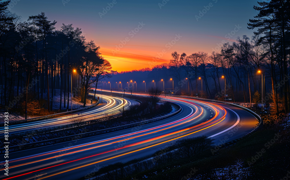 Cars moving fast on highway at night. Expressway at night time Cars moving fast on highway at night. Expressway at night time