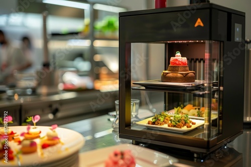 A culinary 3D printer that concocts gourmet dishes by printing complex flavors and textures from various food-based inks photo
