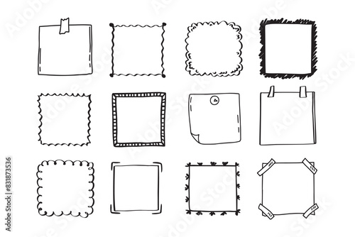 Handdrawn set of square scribbles frame. Doodle line empty frames