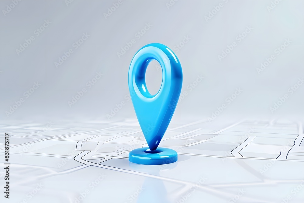 3D icon of a location pin in blue color on a white background in the style of a cartoon style, with a minimalistic design using simple shapes and clean lines, with a glossy finish to give it an elegan 3D icon of a location pin in blue color on a white background in the style of a cartoon style, with a minimalistic design using simple shapes and clean lines, with a glossy finish to give it an elegan