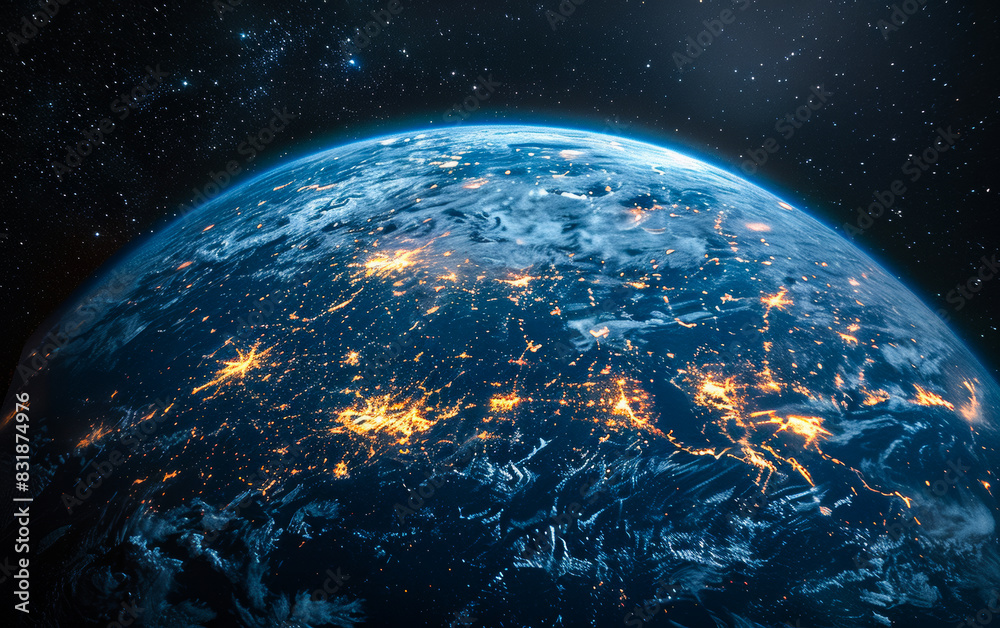 Fototapeta premium Earth from space at night. Planet Earth