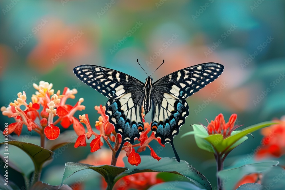 Fototapeta premium A butterfly sits on a flower