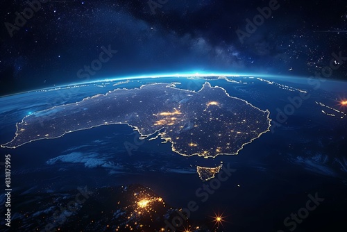 View of australia at night from space with lights of cities photo