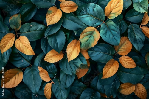 Close up of yellow and green leaves