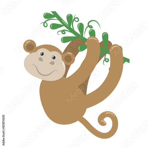 Cute monkey hanging on a branch graphic vector illustration