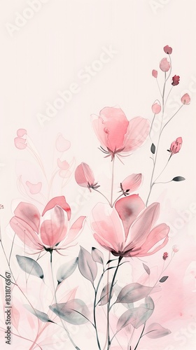 Elegant minimalist botanical watercolor illustrations in soft pinks for a delicate and calming wallpaper background.