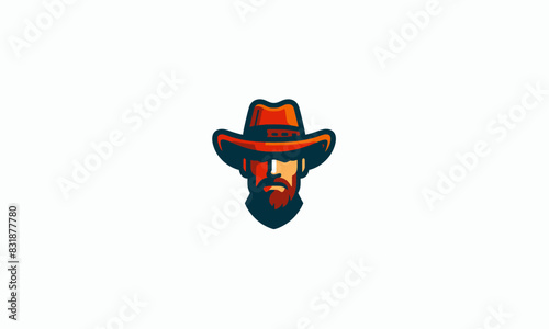man wearing hat cowboy vector flat design logo