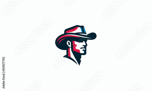 man wearing hat cowboy vector flat design logo