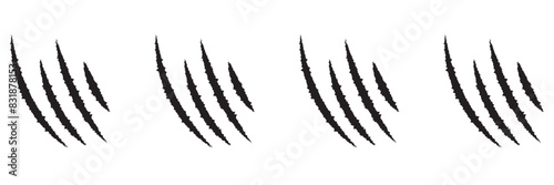 animal Claw scratches mark set. Cat tiger scratches paw shape. isolated on White background