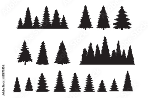 Vintage trees  forest silhouettes set. outline of a coniferous forest. Isolated. 