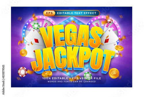 vegas jackpot 3d text effect and editable text effect with an illustration of a spin lottery machine and a glowing background