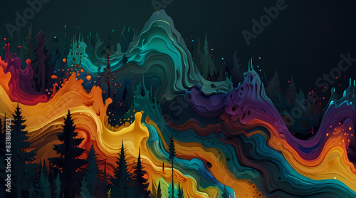 Fluid abstract background with Forest inspired colors theme © Arief