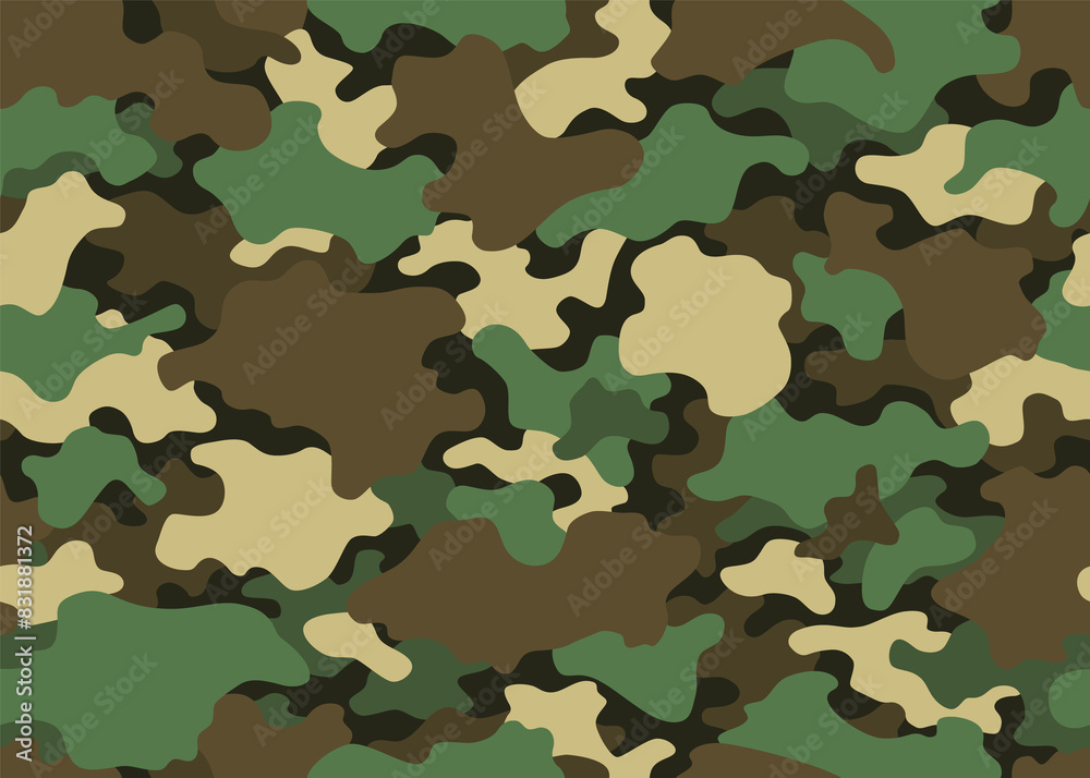 Fototapeta premium Camouflage texture seamless pattern. Abstract modern camo background for fabric and fashion textile print. Woodland style. Textures of classic clothing in masking style