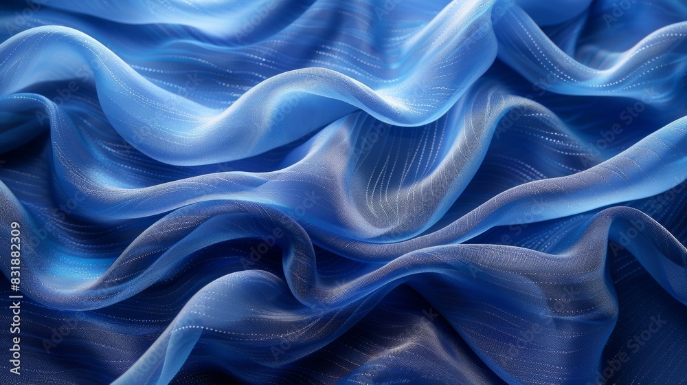 Obraz premium Blue silk drapery fabric - Dark curtains - Plain fabrics for backs and pillows