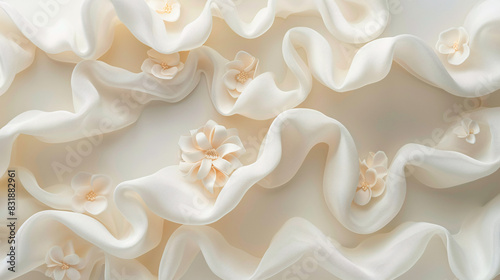 Elegant fabric with delicate folds and abstract floral sunlight shadows, ideal for aesthetic business branding