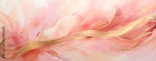 Abstract background with pink and yellow swirls, light soft tones, flowing organic shapes, blurred edges, dreamy atmosphere, elegant style, soft lighting, ethereal details, pastel colors, romantic