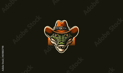 head crocodile wearing hat cowboy vector mascot design