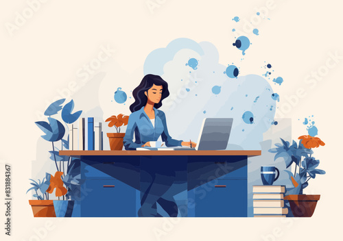 Secretary or Receptionist Answering Phone, Scheduling Calendar ? Businesswoman Admin Working at Minimalist Office Desk Vector Illustration