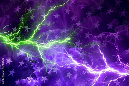 Wallpaper Mural Striking abstract lightning in purple and green over a stars and stripes theme. Torontodigital.ca
