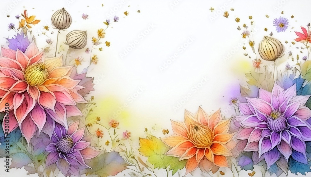A watercolor background of plants and flowers with copy space A watercolor background of plants and flowers with copy space