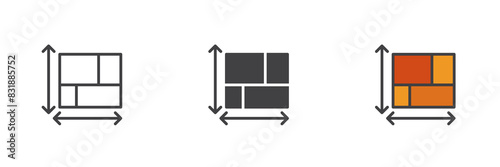 Blueprint with arrows different style icon set