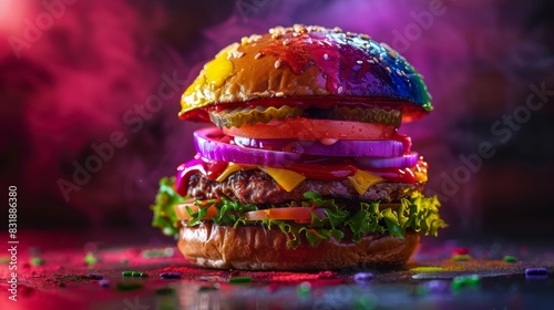 Bursting with Pride: Vibrant Rainbow Cheeseburger Delightfully Crafted for Pride Month Celebrations