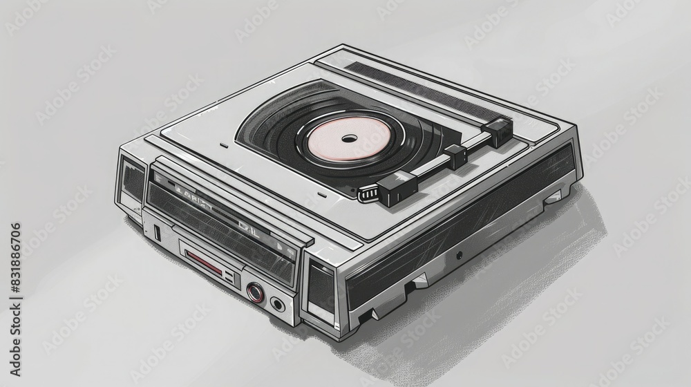 A futuristic, minimalist record player with a single vinyl record. The sleek design is perfect for modern interior design. A futuristic, minimalist record player with a single vinyl record. The sleek design is perfect for modern interior design.