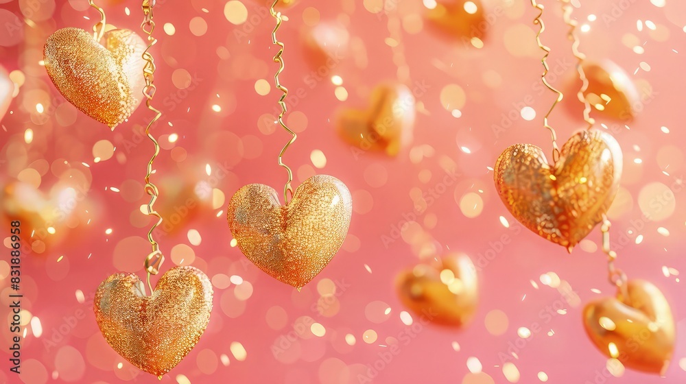 A salmon pink background with cascading golden hearts and subtle gold glitter, exuding luxury and elegance for a sophisticated Women's Day event. A salmon pink background with cascading golden hearts and subtle gold glitter, exuding luxury and elegance for a sophisticated Women's Day event.
