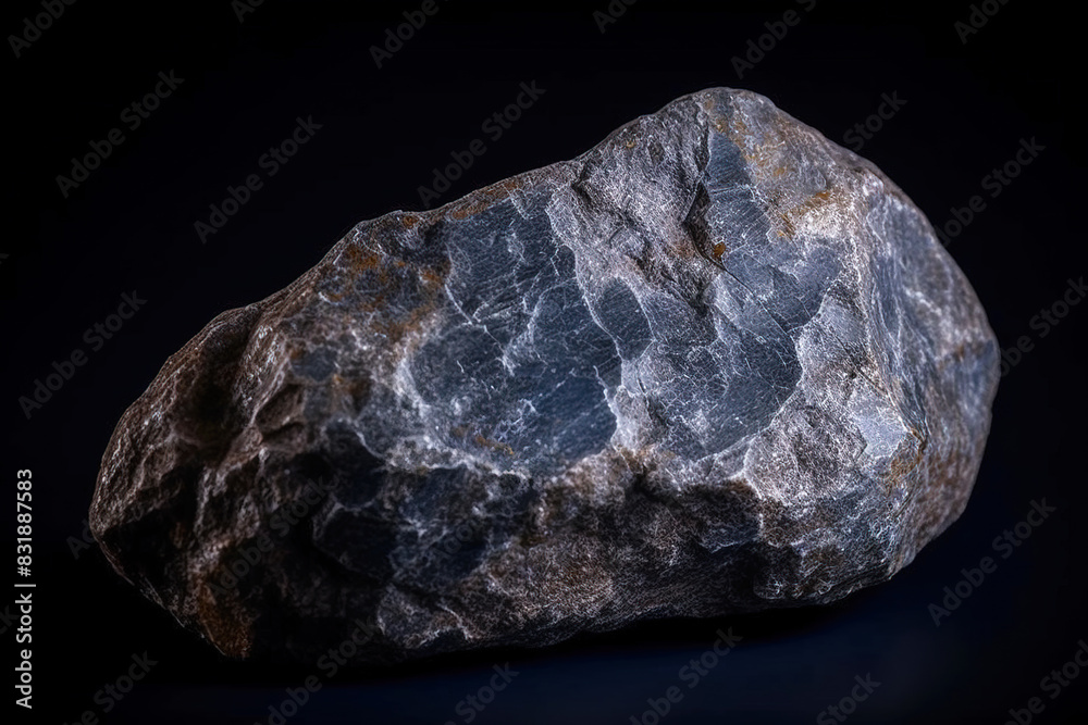 Tetradymite fossil mineral stone. Geological crystalline fossil. Dark background close-up.