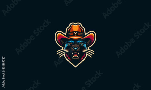 panther angry wearing hat cowboy vector mascot design