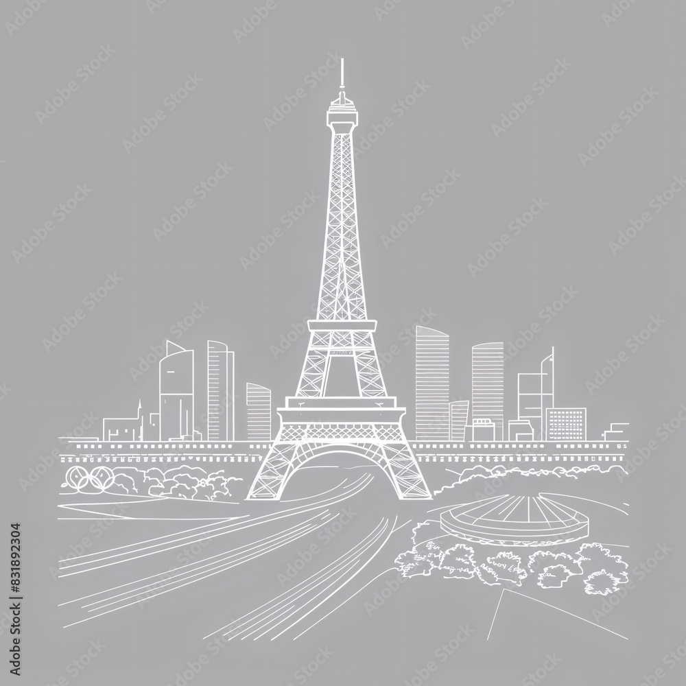 a minimalist image of Paris Olympics,  the Eiffel Tower