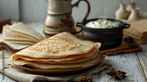 Delicious pancakes on the table, rustic style