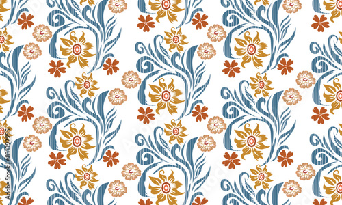 Hand draw Boho Ethnic Floral pattern paisley embroidery. Ikat flower motif ethnic oriental seamless pattern traditional.Aztec style abstract vector illustration.white background.