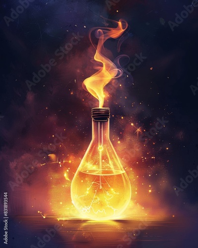 A science beaker that transforms into a light bulb. It symbolizes the idea of ​​innovation and scientific discovery.