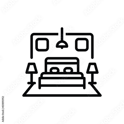 Black line icon for bedroom 