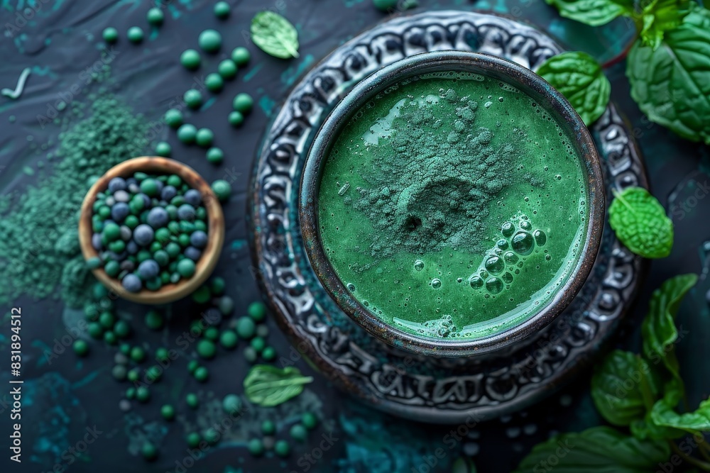 Spirulina Smoothie - Deep green with a sprinkle of spirulina powder. 