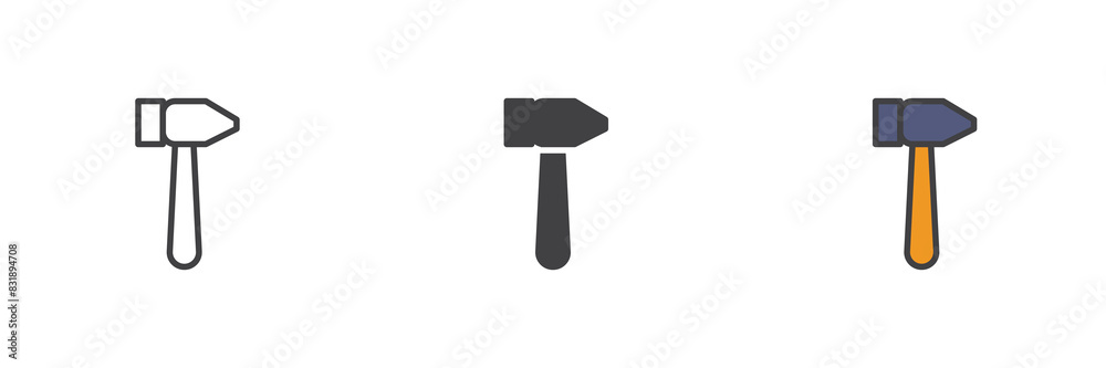 Hammer different style icon set Hammer different style icon set