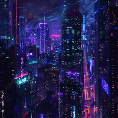 Wallpaper Mural Capture the essence of Nocturnal Urban Life with neon lights against dark skyscrapers in a digital urban landscape Torontodigital.ca