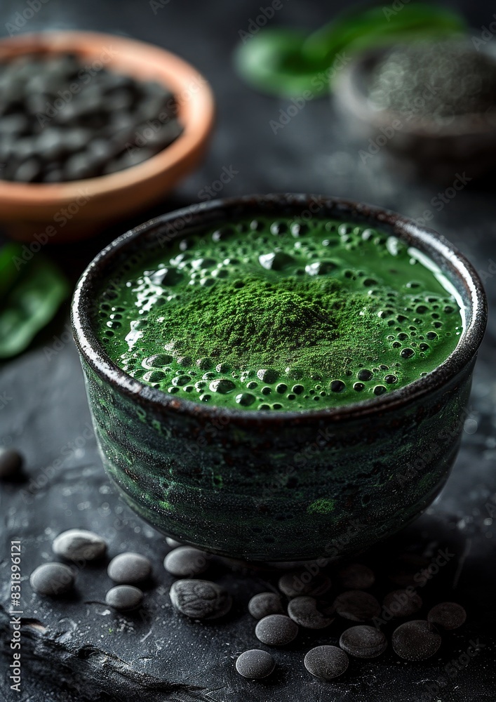 Spirulina Smoothie - Deep green with a sprinkle of spirulina powder. Spirulina Smoothie - Deep green with a sprinkle of spirulina powder.