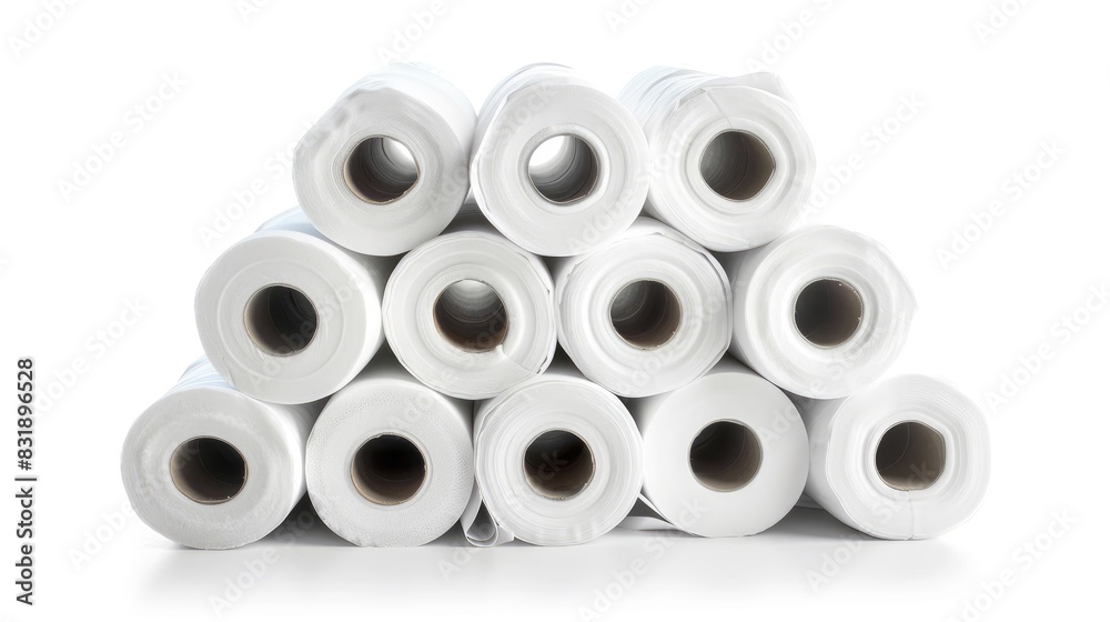 White tissue paper or toilet paper rolls stacked with white background and clipping path White tissue paper or toilet paper rolls stacked with white background and clipping path