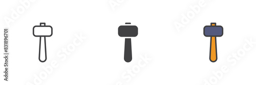Carpentry mallet different style icon set
