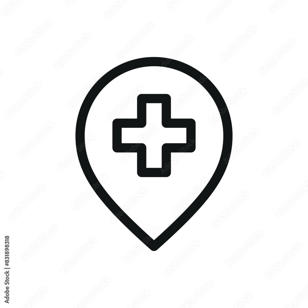 Drugstore map pin isolated icon, pharmacy location pin vector symbol with editable stroke Drugstore map pin isolated icon, pharmacy location pin vector symbol with editable stroke