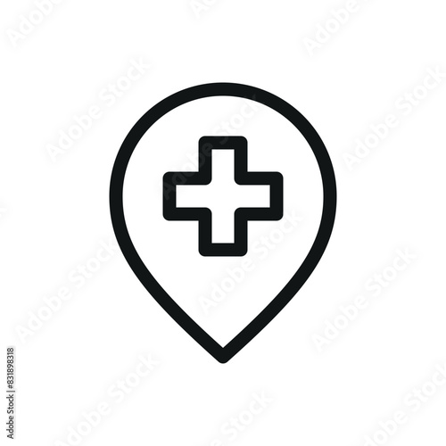 Drugstore map pin isolated icon, pharmacy location pin vector symbol with editable stroke