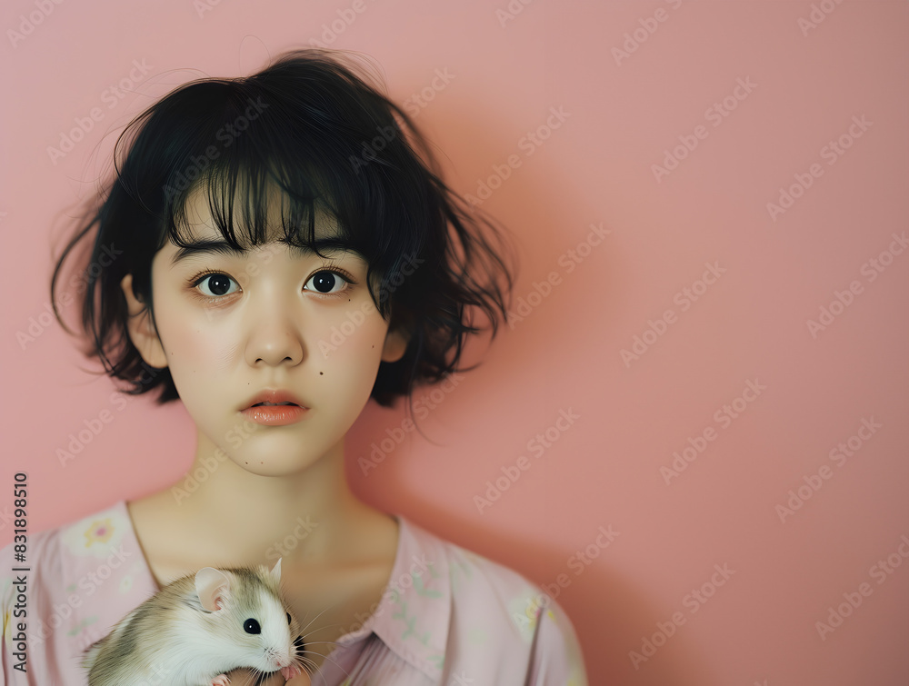ハムスターとアジア人女性のファッションポートレート ハムスターとアジア人女性のファッションポートレート