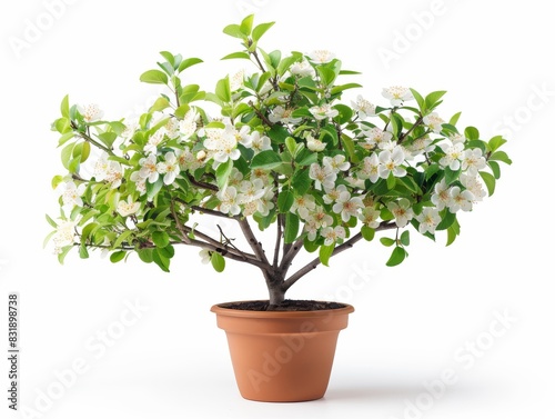 Potted flowering plant with lush green leaves and delicate white blossoms, perfect for home decor and indoor gardening enthusiasts.