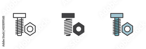 Nut and bolt different style icon set