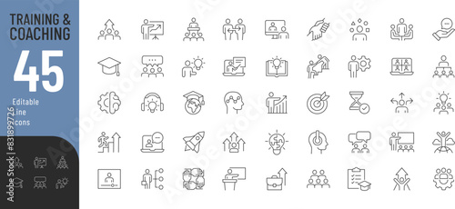 
Training and Coaching Line Editable Icons set. Vector illustration in modern thin line style of education related icons: skills, lector, advise, support, and other.  photo